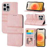Embossed Striped Magnetic Buckle PU + TPU Horizontal Flip Leather Case with Holder & Card Slot & Wallet & Photo Frame & Sling, For iPhone 13 mini, For iPhone 13, For iPhone 13 Pro, For iPhone 13 Pro Max